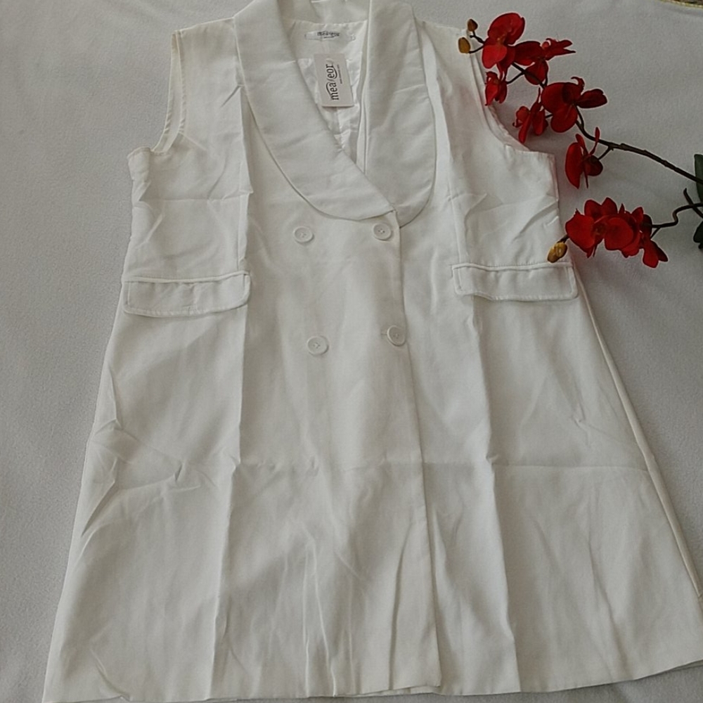 NEW Lab Coat Style White Shift Dress Sleeveless Split Front Jacket Women's XXL - Picture 4 of 8